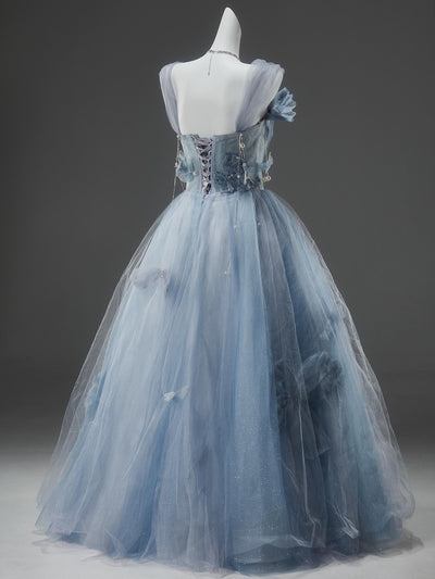 Light Blue Fairy Tale Tulle Gown - Floral Corset Back Wedding Dress Plus Size - WonderlandByLilian