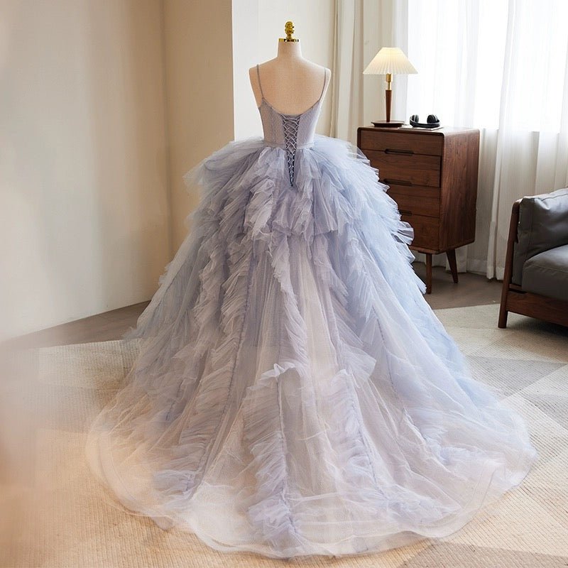 Light Blue Layered Tulle Party Dress - Spaghetti Strap and Corset Back WonderlandByLilian Light Blue Layered Tulle Party Dress - Spaghetti Strap and Corset Back WonderlandByLilian