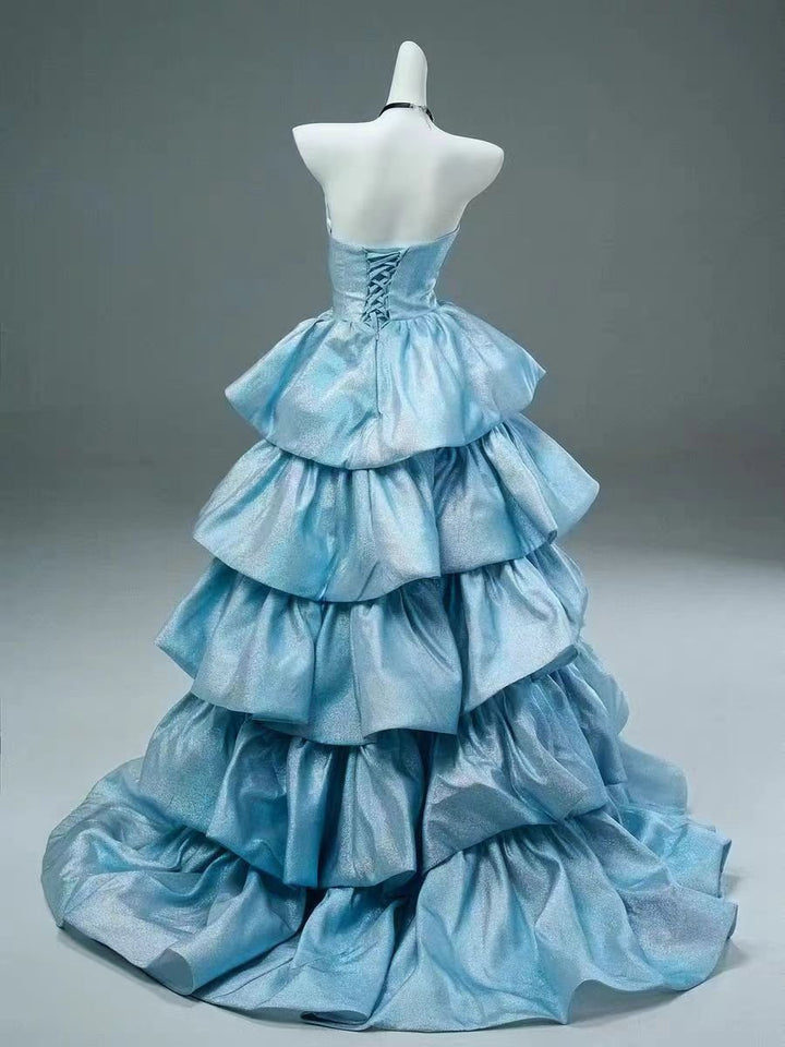 Light Blue Ruffled Ball Gown with Beaded Bodice - Plus Size Whimsical Fairy Inspired Dress - WonderlandByLilian