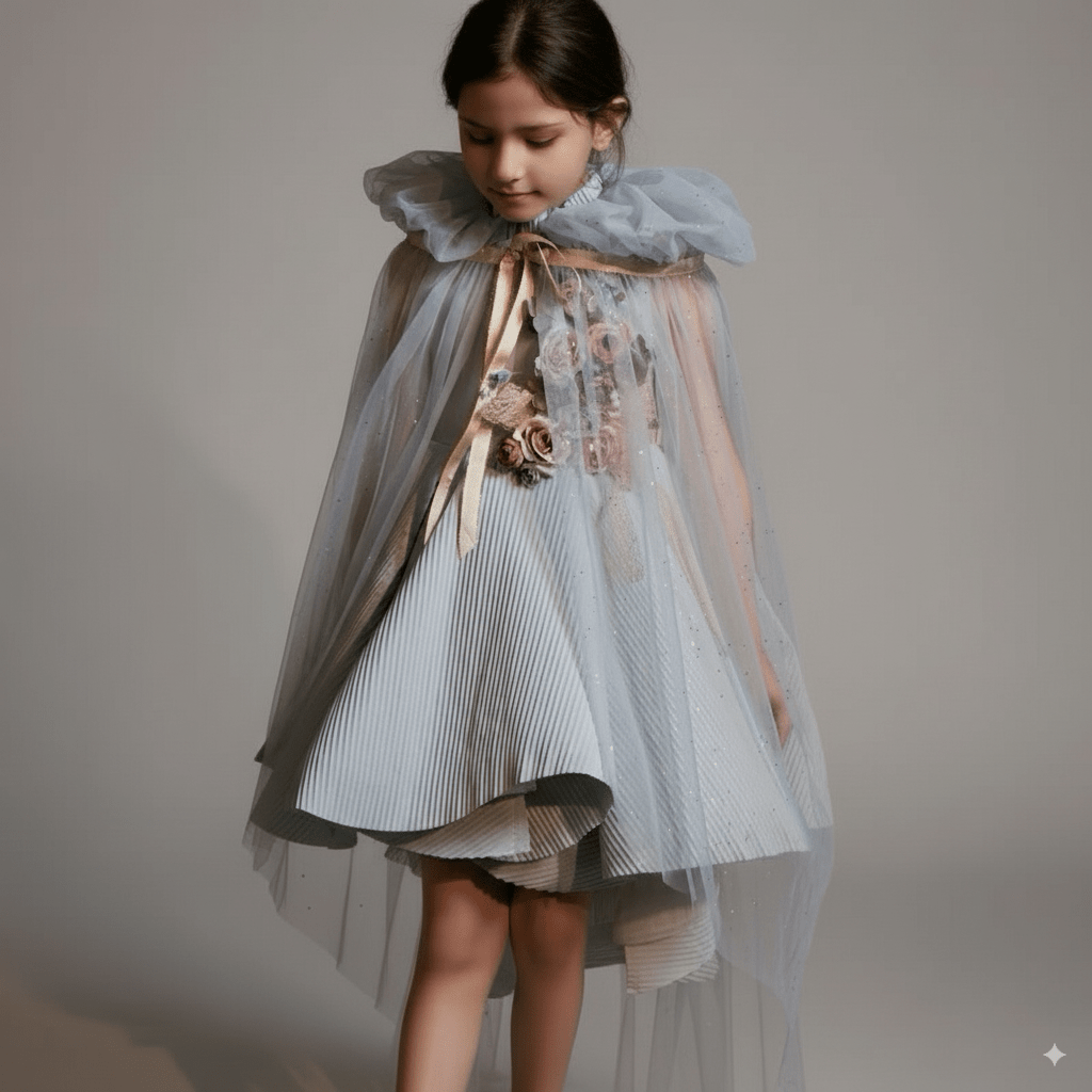 Light Blue Sleeveless Flower Girl Dress with 3D Floral Appliqué – Elegant Tulle Folwer Girl Dress Plus Size - WonderlandByLilian