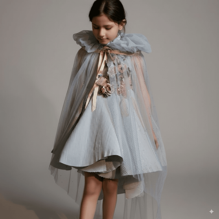 Light Blue Sleeveless Flower Girl Dress with 3D Floral Appliqué – Elegant Tulle Folwer Girl Dress Plus Size - WonderlandByLilian