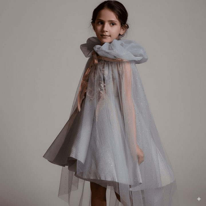 Light Blue Sleeveless Flower Girl Dress with 3D Floral Appliqué – Elegant Tulle Folwer Girl Dress Plus Size - WonderlandByLilian