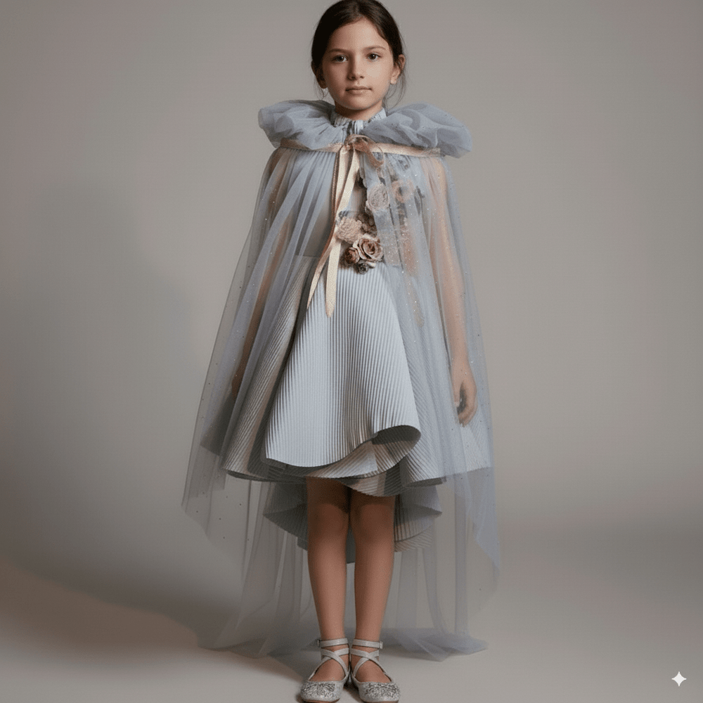 Light Blue Sleeveless Flower Girl Dress with 3D Floral Appliqué – Elegant Tulle Folwer Girl Dress Plus Size - WonderlandByLilian