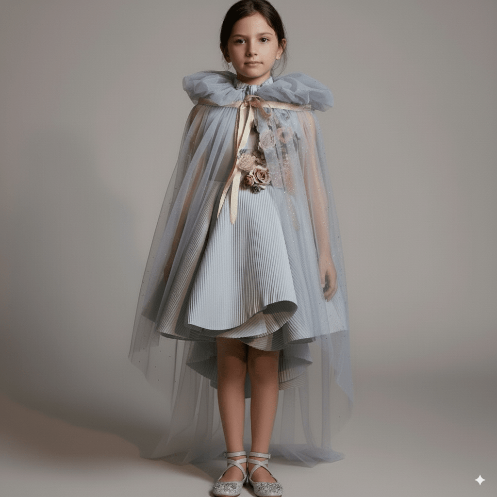 Light Blue Sleeveless Flower Girl Dress with 3D Floral Appliqué – Elegant Tulle Folwer Girl Dress Plus Size - WonderlandByLilian