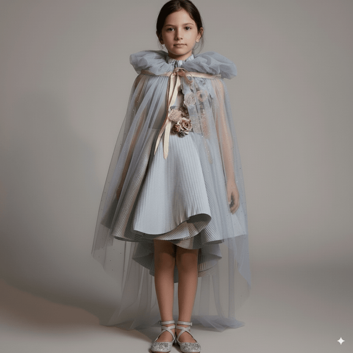 Light Blue Sleeveless Flower Girl Dress with 3D Floral Appliqué – Elegant Tulle Folwer Girl Dress Plus Size - WonderlandByLilian