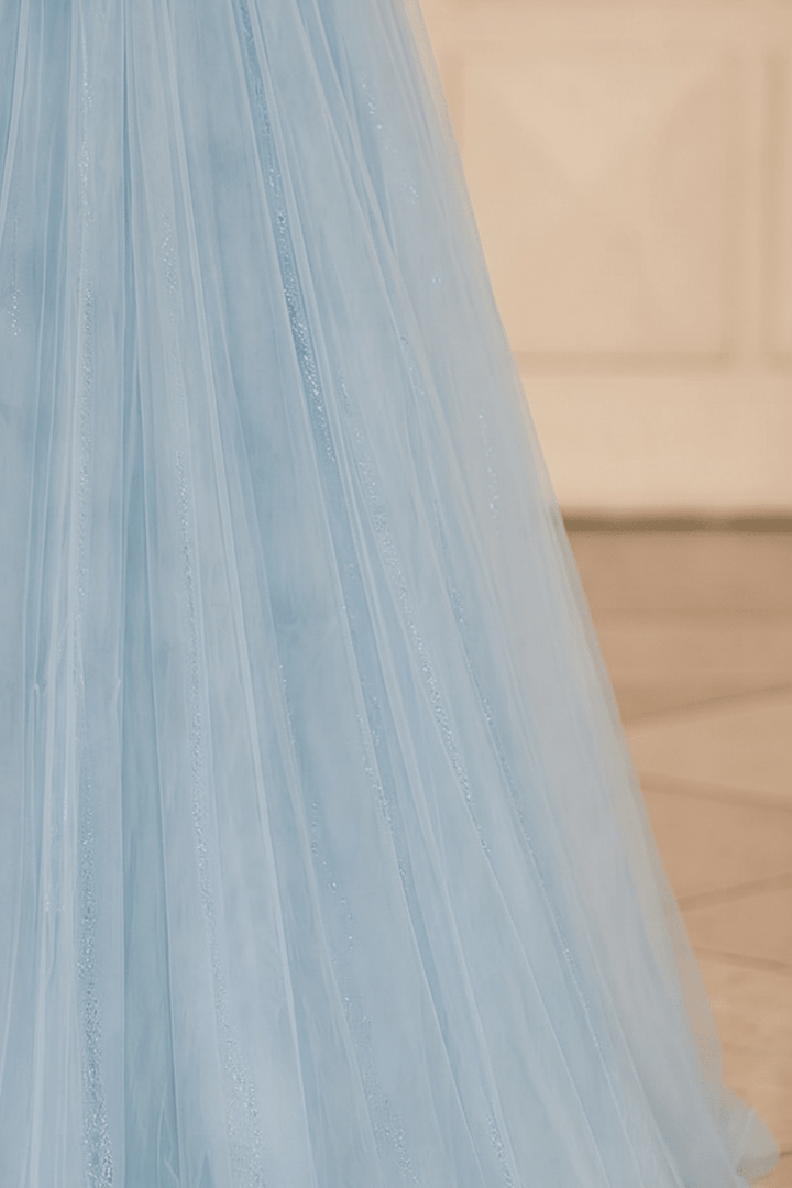 Light Blue Strapless Evening Dress with Beading – Corset Evening Dress with Lace - Up Back Plus Size - WonderlandByLilian
