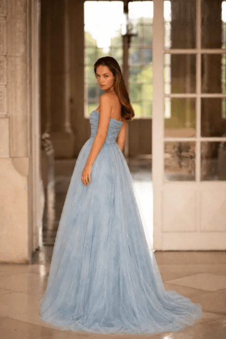 Light Blue Strapless Evening Dress with Beading – Corset Evening Dress with Lace-Up Back Plus Size Size 12 / Light Blue / Dress