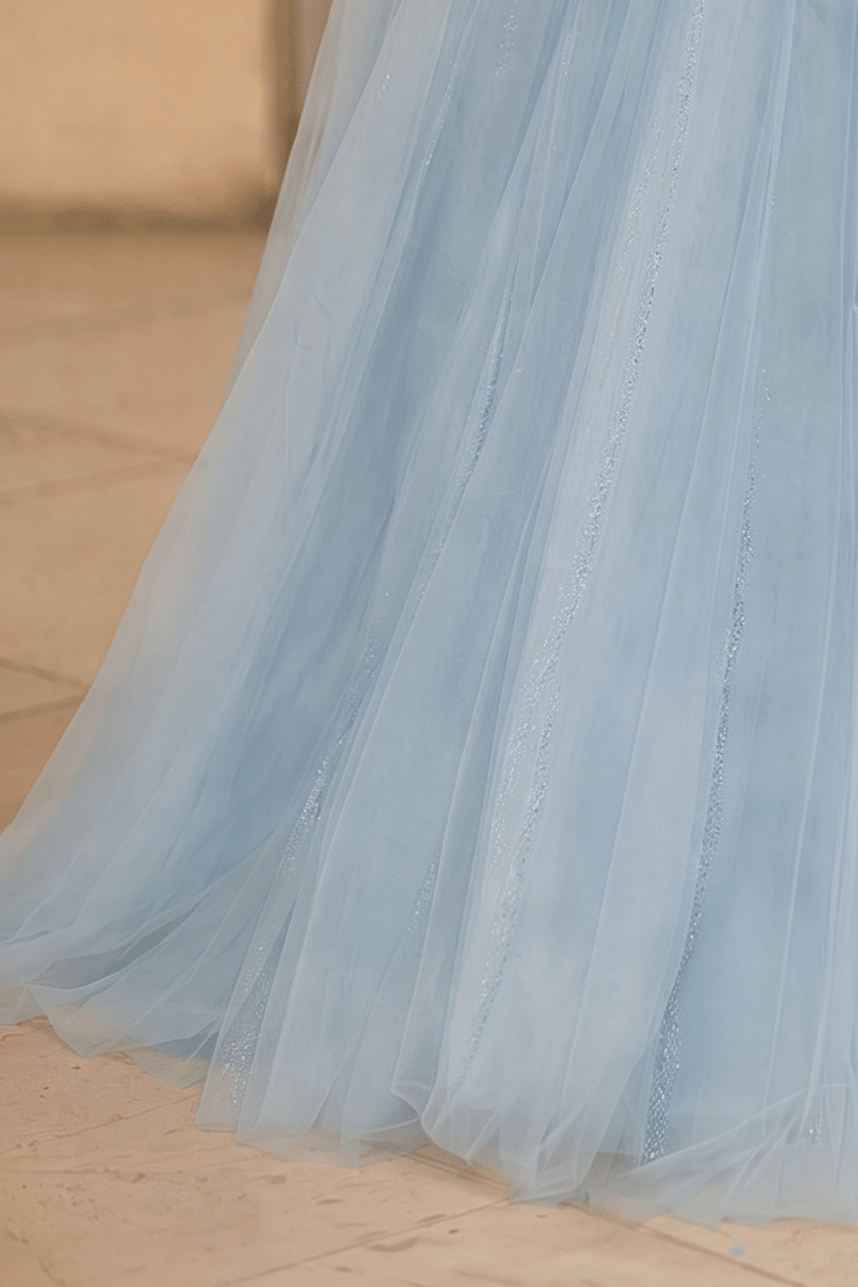 Light Blue Strapless Evening Dress with Beading – Corset Evening Dress with Lace - Up Back Plus Size - WonderlandByLilian