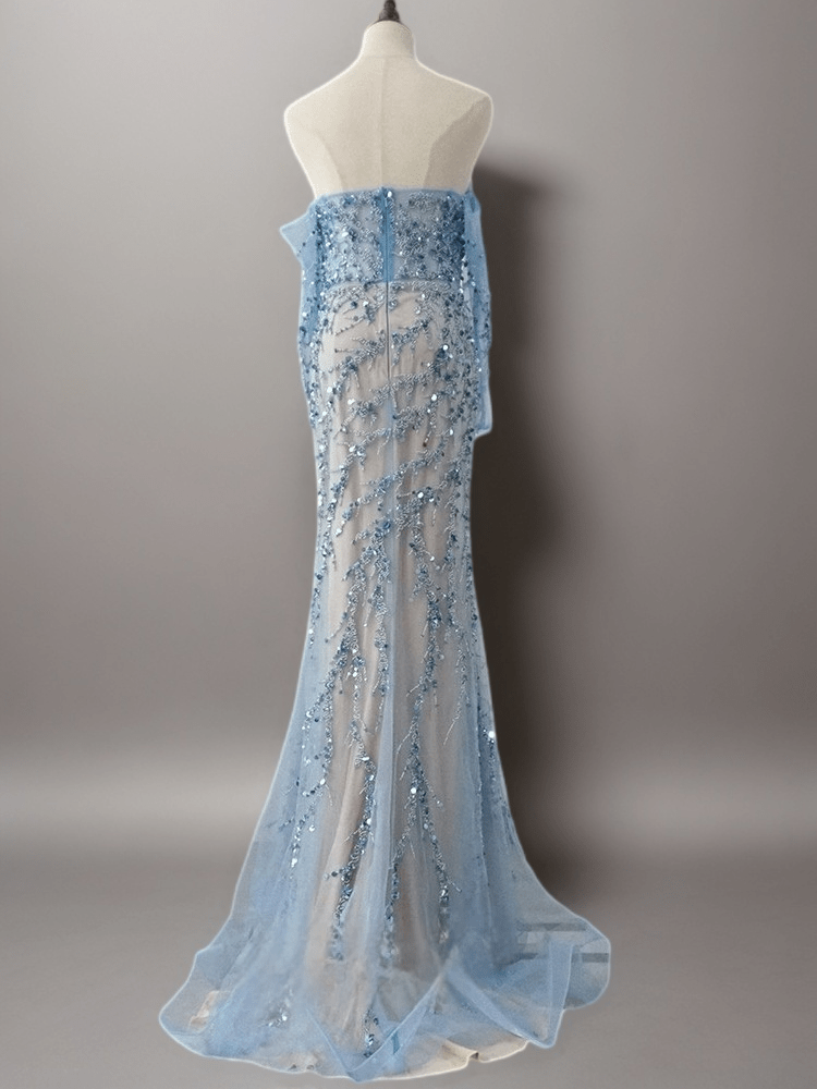 Light Blue Strapless Glitter Dress with Long Sleeves - Elegant Off-Shoulder and Beaded SequinEvening Gown Plus Size Size 12 / Champagne Light Blue Strapless Glitter Dress with Long Sleeves - Elegant Off-Shoulder and Beaded SequinEvening Gown Plus Size Size 12 / Champagne