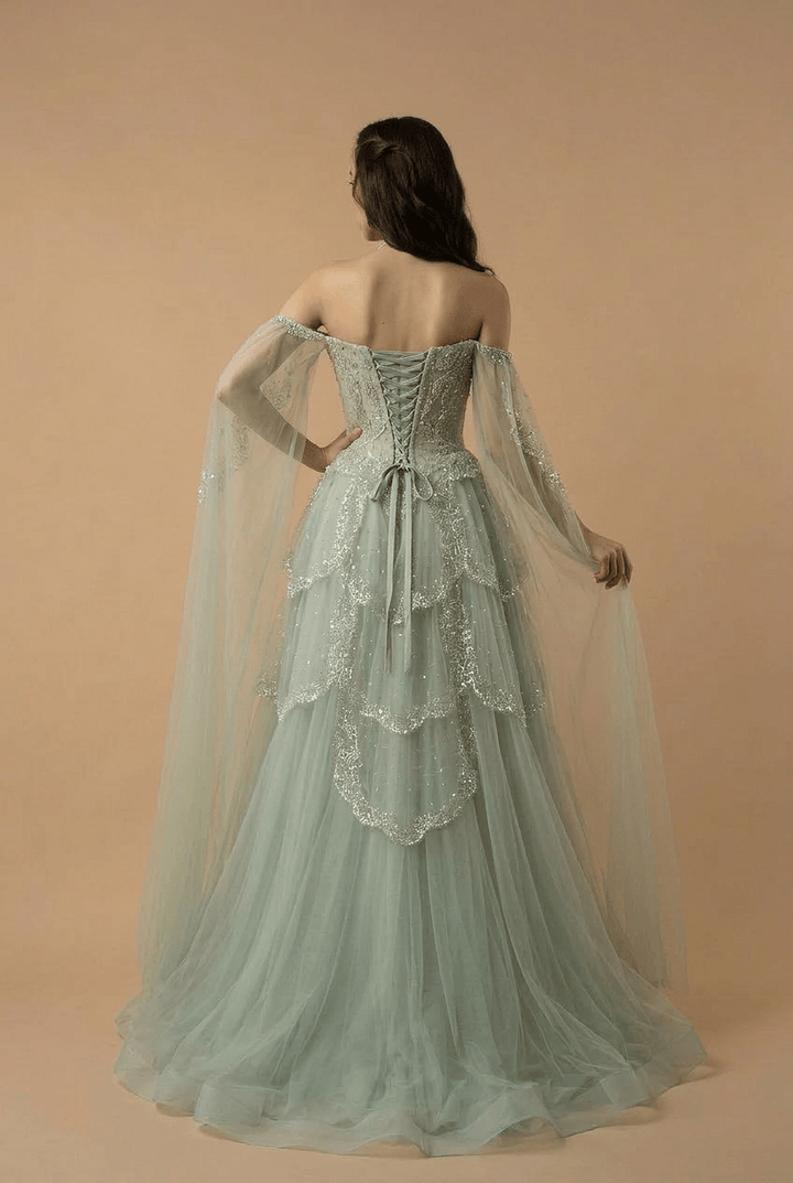 Light Green Pretty Sequin Dress with Corset Bodice – Designer Sequin Gown with Corset Back Plus Size - WonderlandByLilian