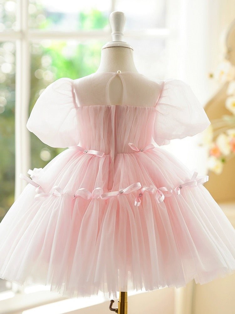 Light Pink Flower Girl Dress with Tulle Skirt and Satin Bow Detail Plus Size Light Pink Flower Girl Dress with Tulle Skirt and Satin Bow Detail Plus Size