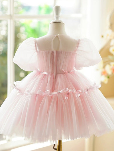 Light Pink Flower Girl Dress with Tulle Skirt and Satin Bow Detail Plus Size - WonderlandByLilian