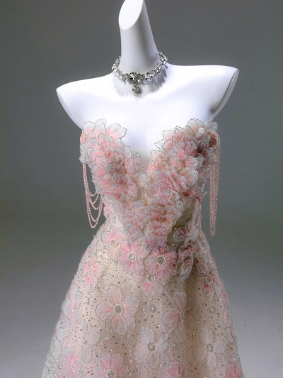 Light Pink Lace Floral Wedding Gown - Corset Back Wedding Dress with Crystal Beading Plus Size - WonderlandByLilian