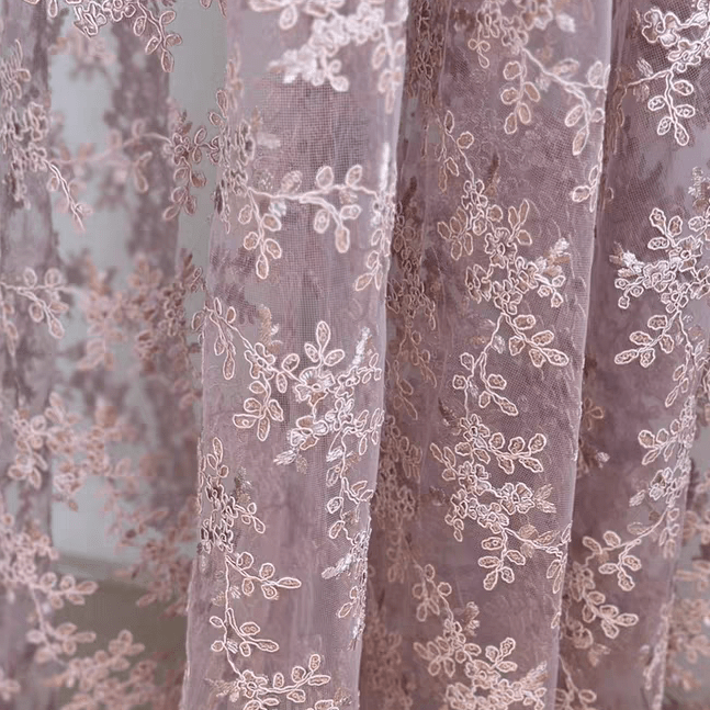 Light Purple Floral Embroidery Lace Fabric with Sequins - WonderlandByLilian