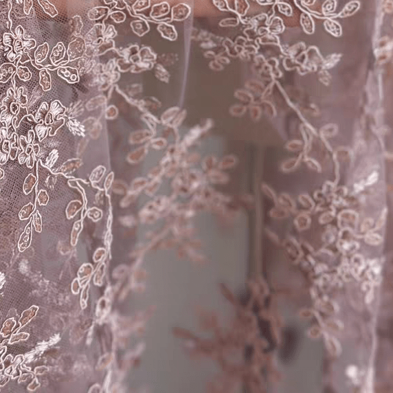 Light Purple Floral Embroidery Lace Fabric with Sequins - WonderlandByLilian