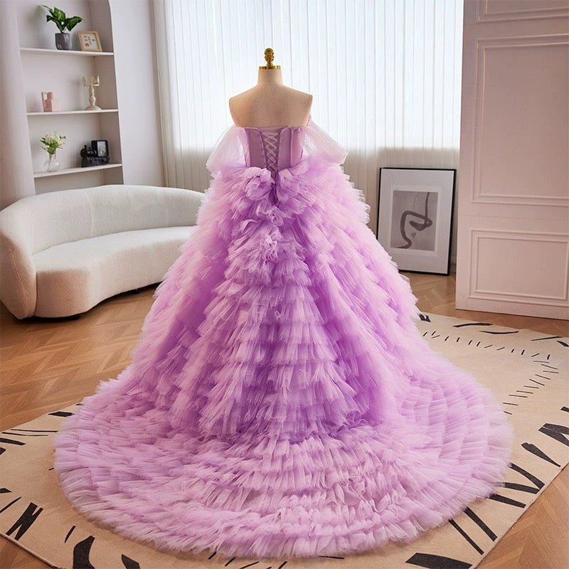 Light Purple Off-Shoulder Layered Tulle Ruffle Dress Light Purple Off-Shoulder Layered Tulle Ruffle Dress