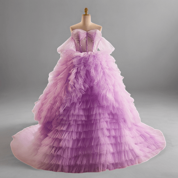 Light Purple Off-Shoulder Layered Tulle Ruffle Dress Light Purple Off-Shoulder Layered Tulle Ruffle Dress