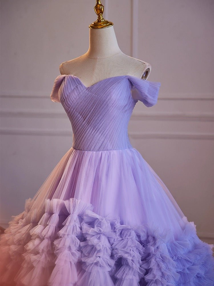 Purple Bling Cocktail Dresses Light Purple Off-Shoulder Tulle