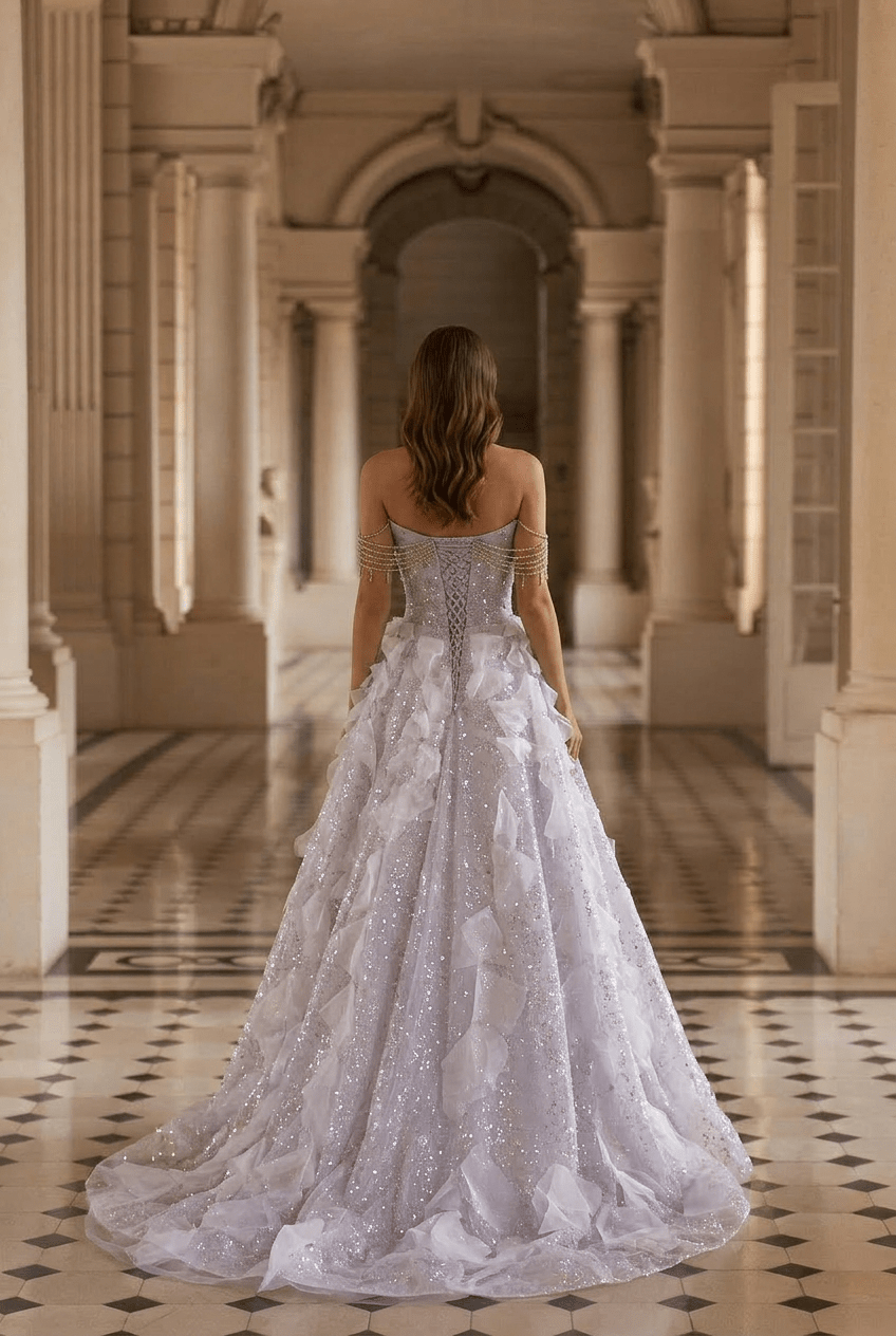 Lilac Glitter Ruffle Ball Gown with Crystal Beaded Off Shoulder Corset Ethereal Princess Evening Dress Romantic Couture Formal Gown Plus Size Size 6