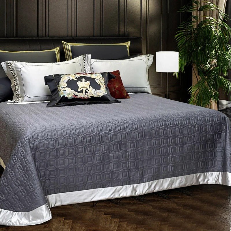 Lisa Silver Embroidered Jacquard Satin Bedding Set - WonderlandByLilian