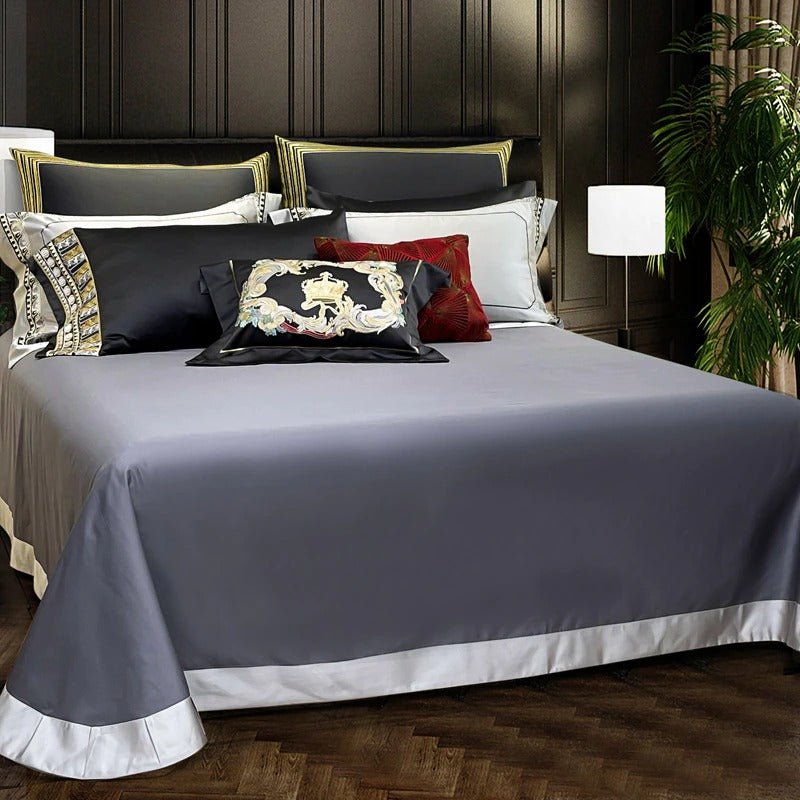 Lisa Silver Embroidered Jacquard Satin Bedding Set - WonderlandByLilian