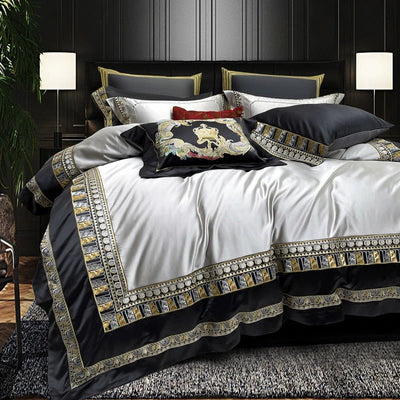 Lisa Silver Embroidered Jacquard Satin Bedding Set - WonderlandByLilian