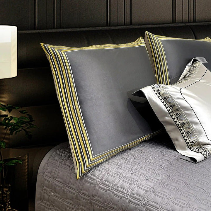 Lisa Silver Embroidered Jacquard Satin Bedding Set - WonderlandByLilian