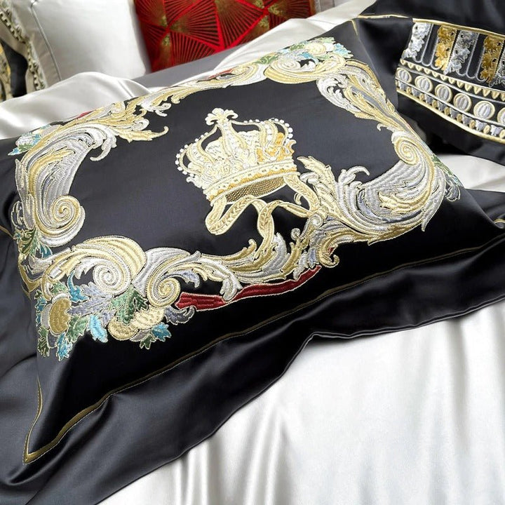 Lisa Silver Embroidered Jacquard Satin Bedding Set - WonderlandByLilian