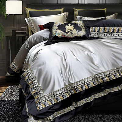 Lisa Silver Embroidered Jacquard Satin Bedding Set - WonderlandByLilian