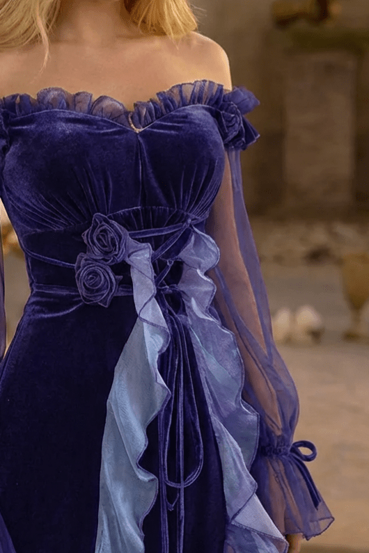 Long Gothic Lolita Dress - Long Purple Velvet Floral Lolita Dress Plus size - WonderlandByLilian