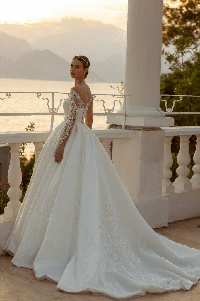 Long Sleeve Lace Bridal Gown - Lace Bodice Wedding Gown - Aline Ball Gown Wedding Dress Plus Size - WonderlandByLilian