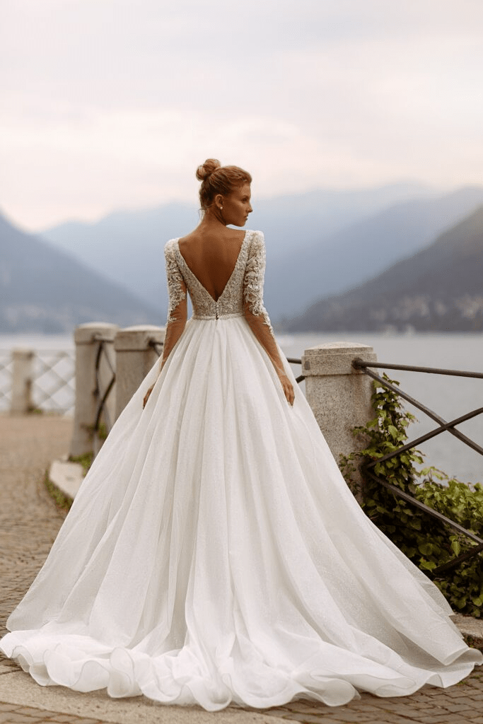 Long Sleeves Wedding Dress - Aline Wedding Dress with Lace Sleeves - Lace Bodice Wedding Gown Plus Size - WonderlandByLilian