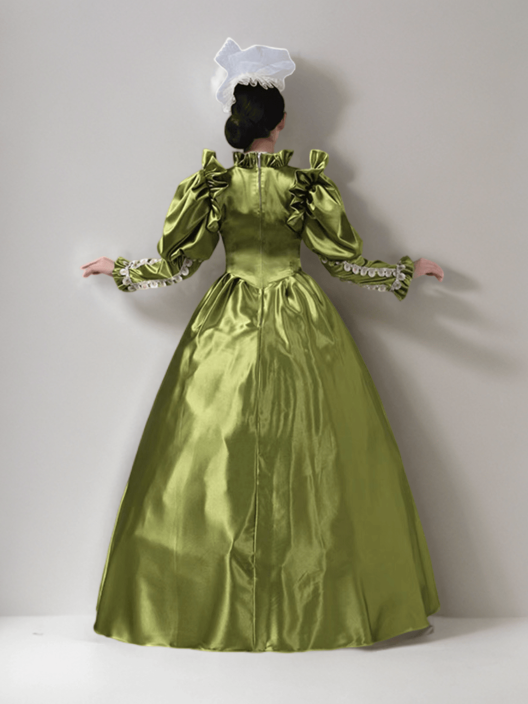 Luminous Green Medieval Dress with Bow Accent - Rococo Ball Gown Pleated Lace Elegance Plus Size - WonderlandByLilian