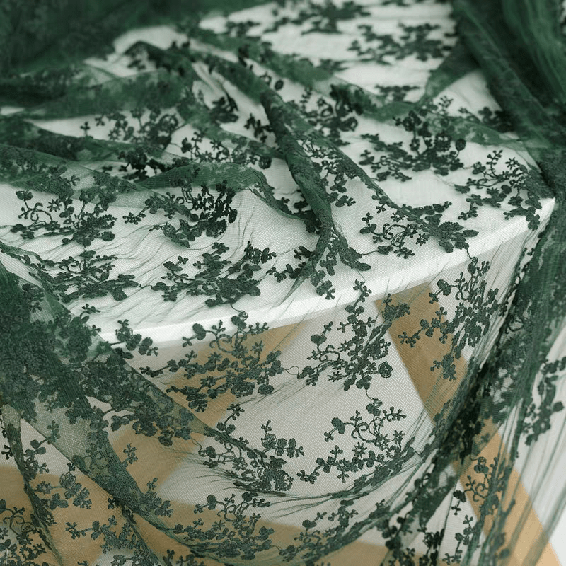 Lush Green Floral Embroidered Lace Tulle Fabric - WonderlandByLilian