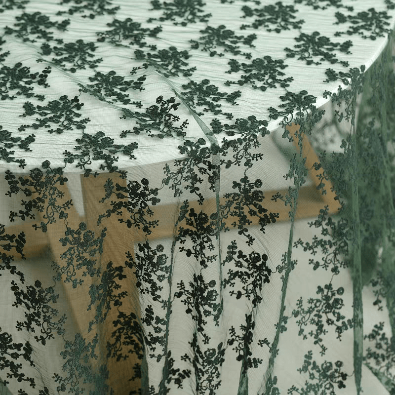 Lush Green Floral Embroidered Lace Tulle Fabric - WonderlandByLilian