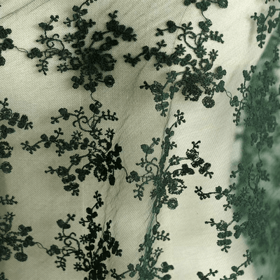 Lush Green Floral Embroidered Lace Tulle Fabric - WonderlandByLilian