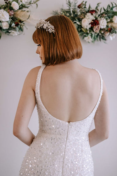 Luxe Pearl and Sequin Embellished Wedding Gown with Breathtaking Neckline Plus Size - IMOGEN - WonderlandByLilian