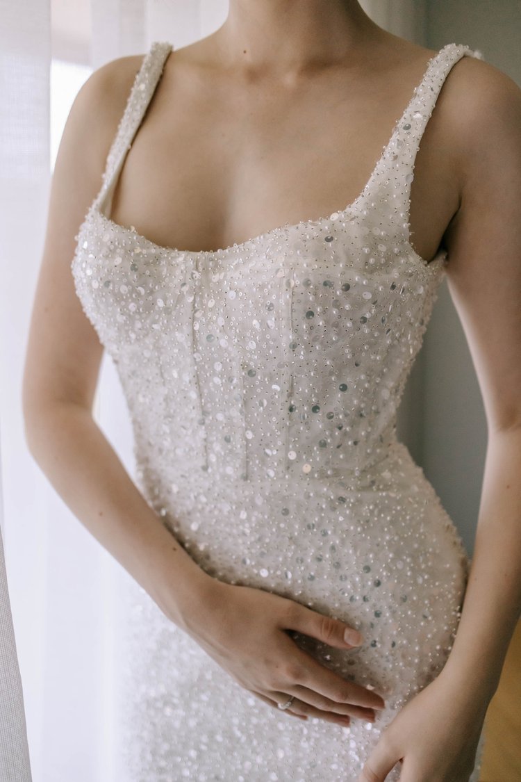 Luxe Pearl and Sequin Embellished Wedding Gown with Breathtaking Neckline Plus Size - IMOGEN - WonderlandByLilian