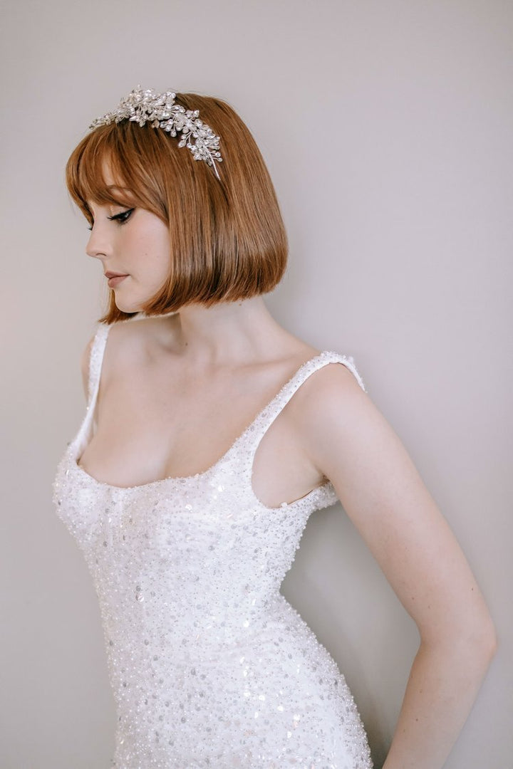 Luxe Pearl and Sequin Embellished Wedding Gown with Breathtaking Neckline Plus Size - IMOGEN - WonderlandByLilian