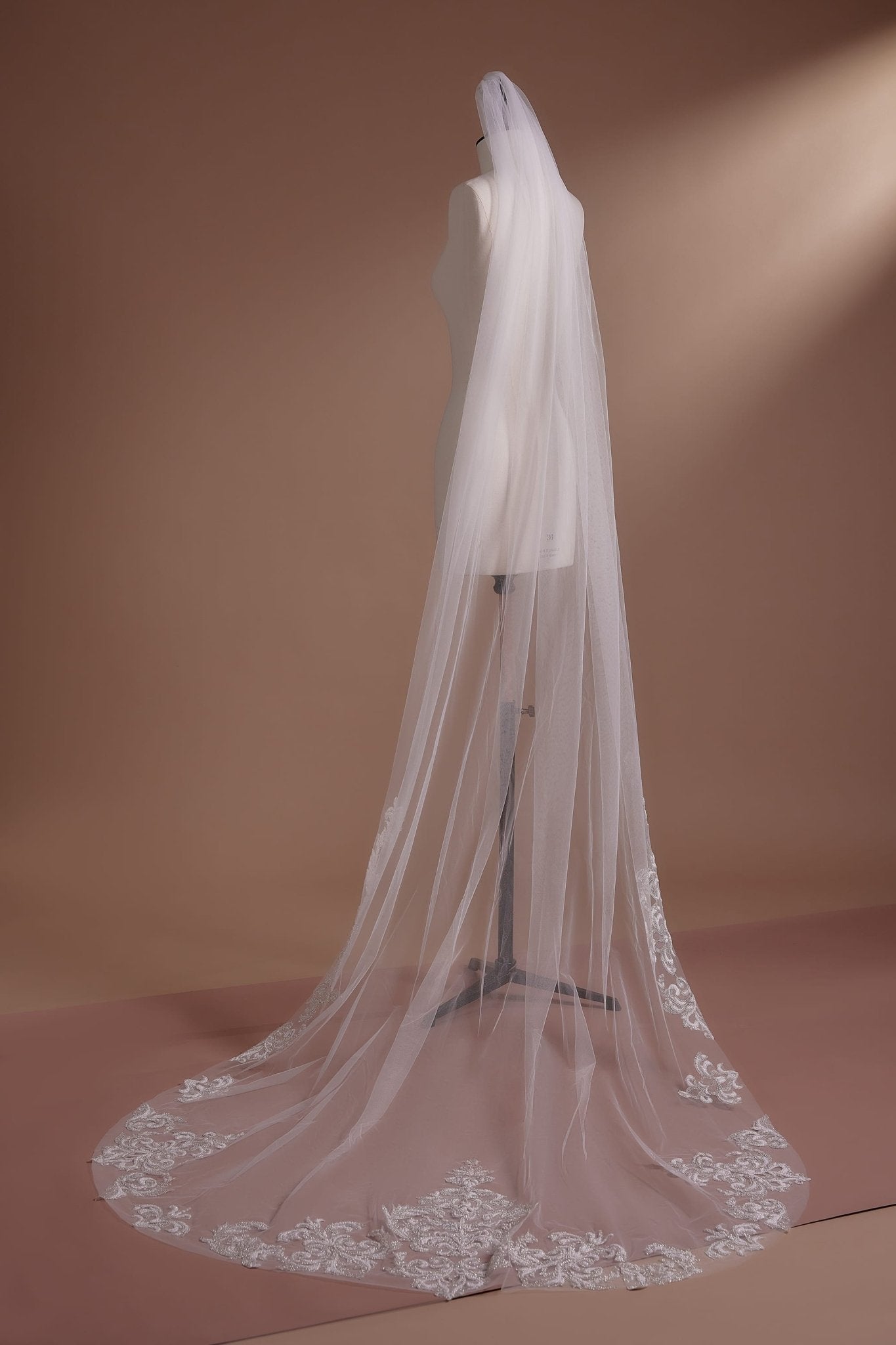 Luxurious Cathedral Veil with Embroidered Lace Hem - WonderlandByLilian