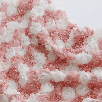 Luxurious Contrasting 3D Floral Rose Mesh Fabric in Soft Pink and White - WonderlandByLilian