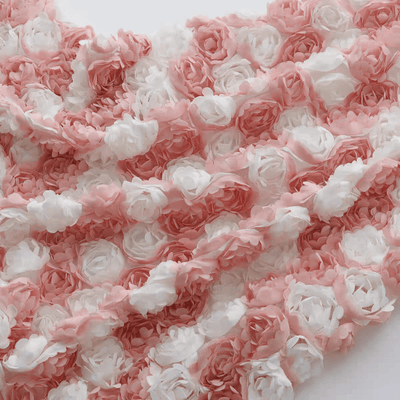 Luxurious Contrasting 3D Floral Rose Mesh Fabric in Soft Pink and White - WonderlandByLilian