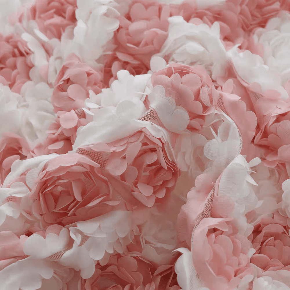 Luxurious Contrasting 3D Floral Rose Mesh Fabric in Soft Pink and White - WonderlandByLilian