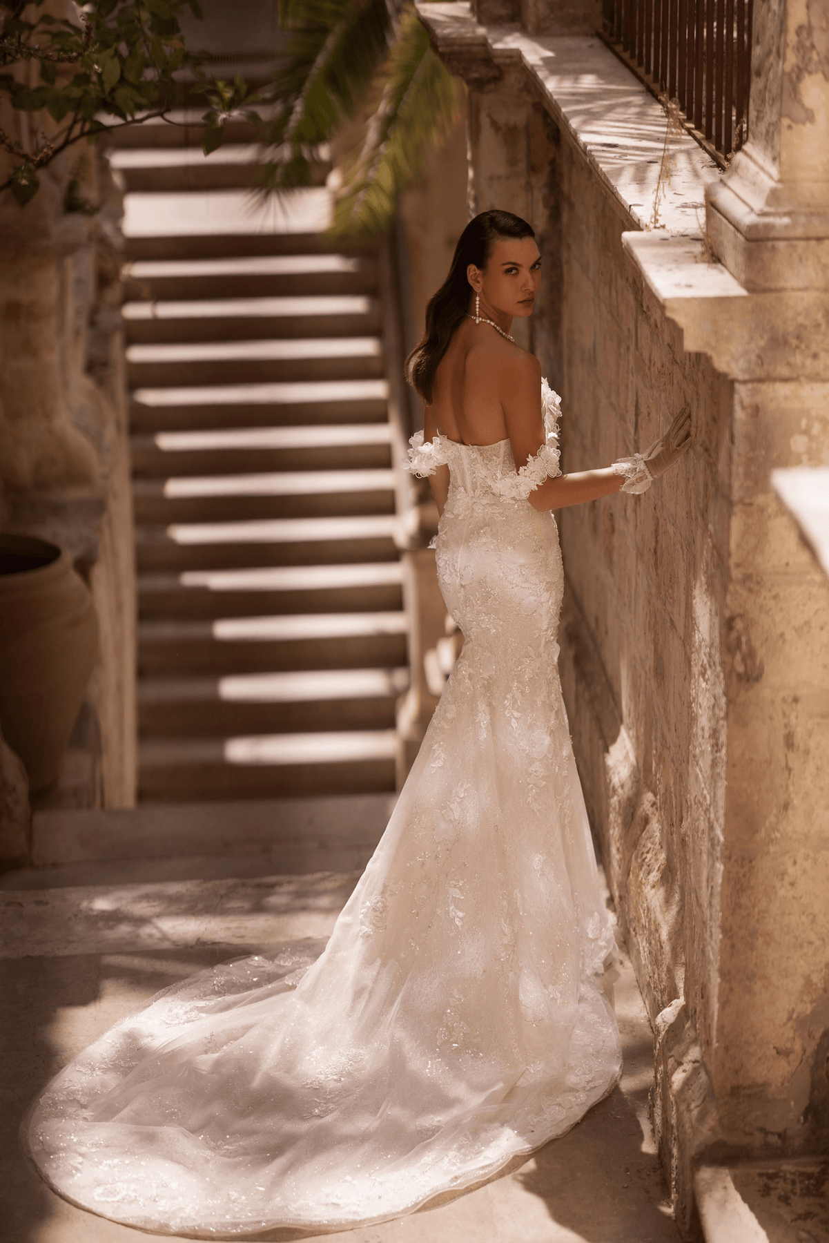 Luxurious Form Fitting Lace Wedding Dress - Sequin Wedding Gown with L Luxurious Form Fitting Lace Wedding Dress - Sequin Wedding Gown with L