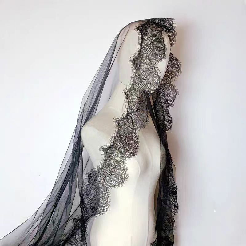 Luxurious Gothic Black Lace Veil with Elaborate Embroidery - WonderlandByLilian