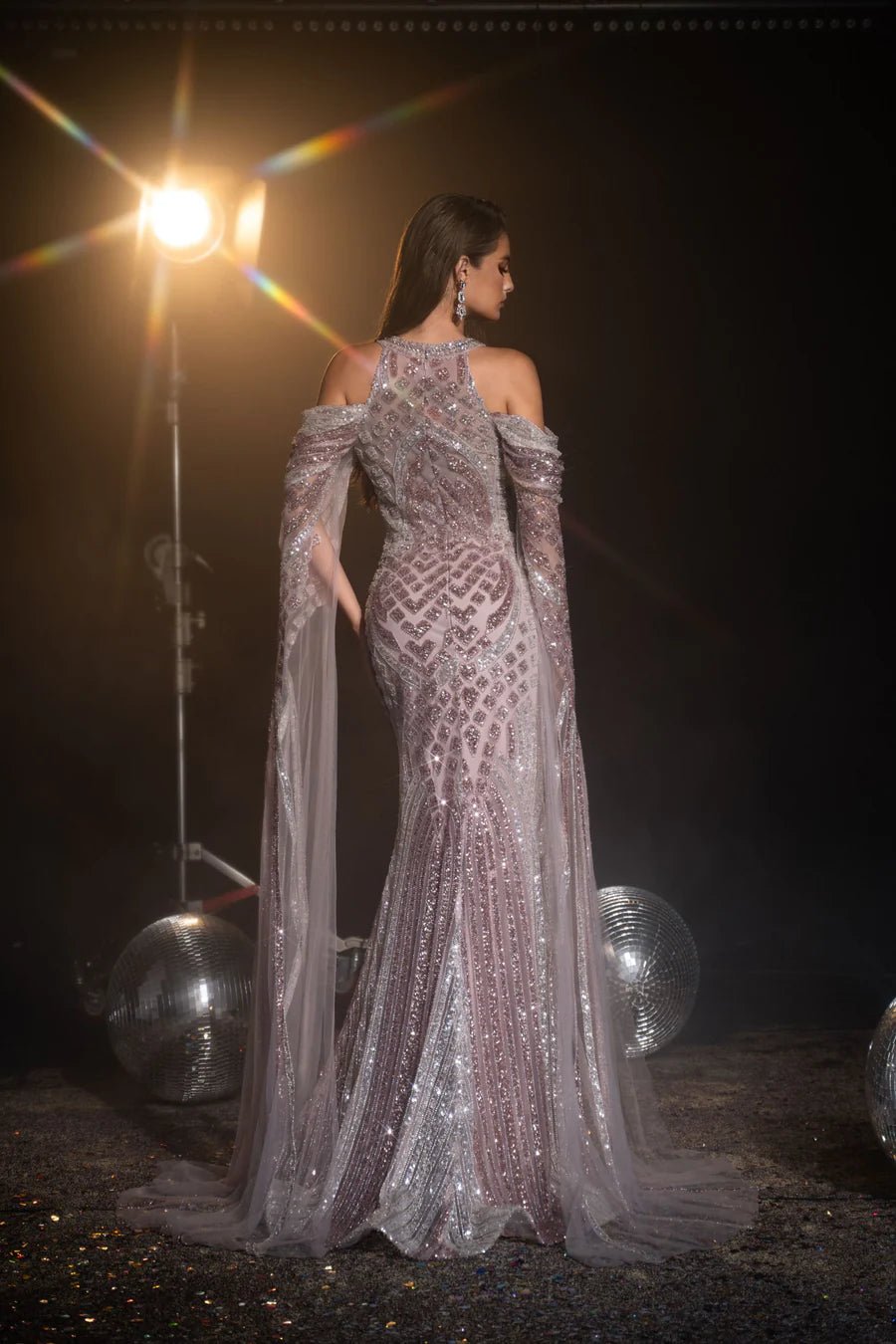 Luxurious Mauve Purple Sequin Evening Gown with Sheer long sleeves - Pretty Sequin Dress and Elegant Designer Sequin Gown Plus Size US 12 / Black Luxurious Mauve Purple Sequin Evening Gown with Sheer long sleeves - Pretty Sequin Dress and Elegant Designer Sequin Gown Plus Size US 12 / Black