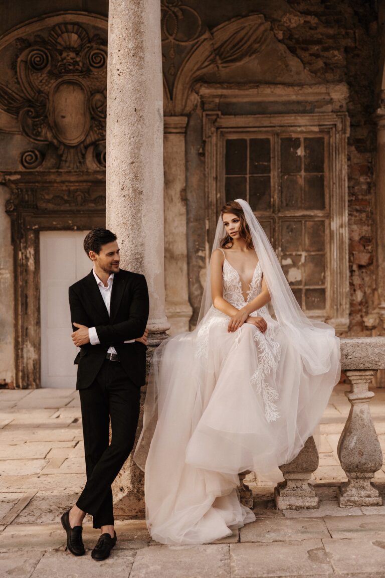 Luxurious Plunging A-Line Wedding Dress with Lace and Embroidery Design Plus Size - CALLISTA - WonderlandByLilian