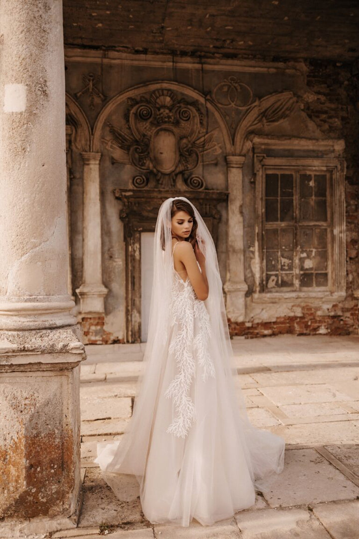 Luxurious Plunging A-Line Wedding Dress with Lace and Embroidery Design Plus Size - CALLISTA - WonderlandByLilian