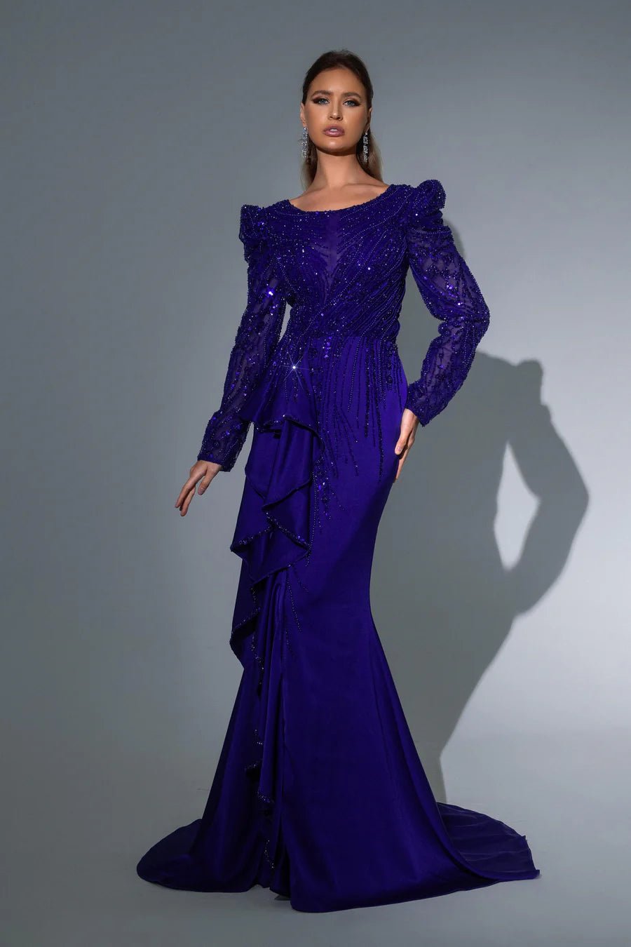 Luxurious Sage Green Sequin Evening Gown and Puff Sleeve Dress - Pretty Sequin Dress and Elegant Glitter Dress Plus Size US 16 / Blue Luxurious Sage Green Sequin Evening Gown and Puff Sleeve Dress - Pretty Sequin Dress and Elegant Glitter Dress Plus Size US 16 / Blue