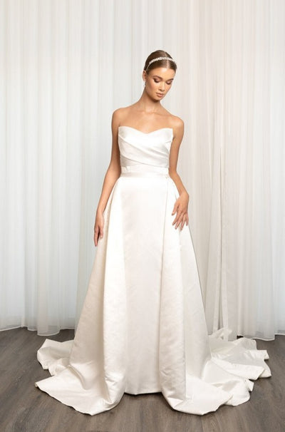 Luxurious Satin Mermaid Wedding Gown with Detachable Overskirt Plus Size - LIANA - WonderlandByLilian